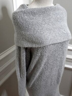 Soft & Warm, oversized bardot knit sweater in soft gray, Size S